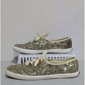 Keds  Kate Spade Women 8 Champion Gold Glitter Lace Up Sneakers